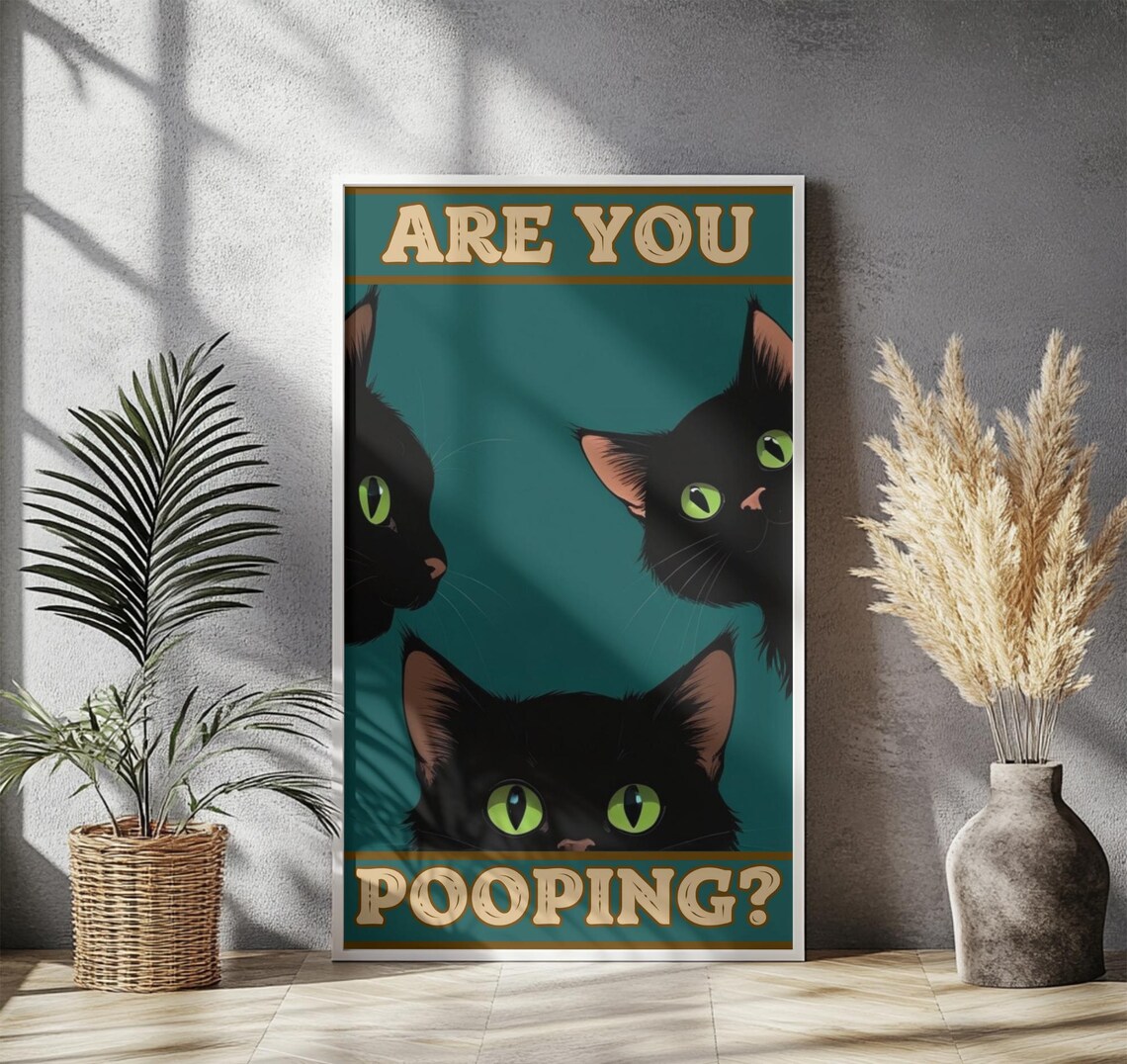 Funny Cat Bathroom Art Print, Quirky Restroom Decor