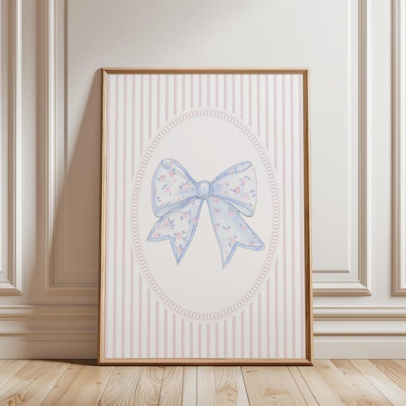 Coquette Nursery Decor Wall Prints Grandmillenial Art Bow Print Cute Poster Pink