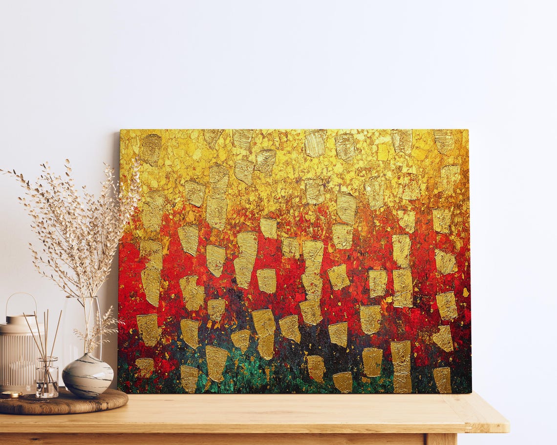 Ember Gold Leaf Red Sunset Abstract Modern Texture Art Poster