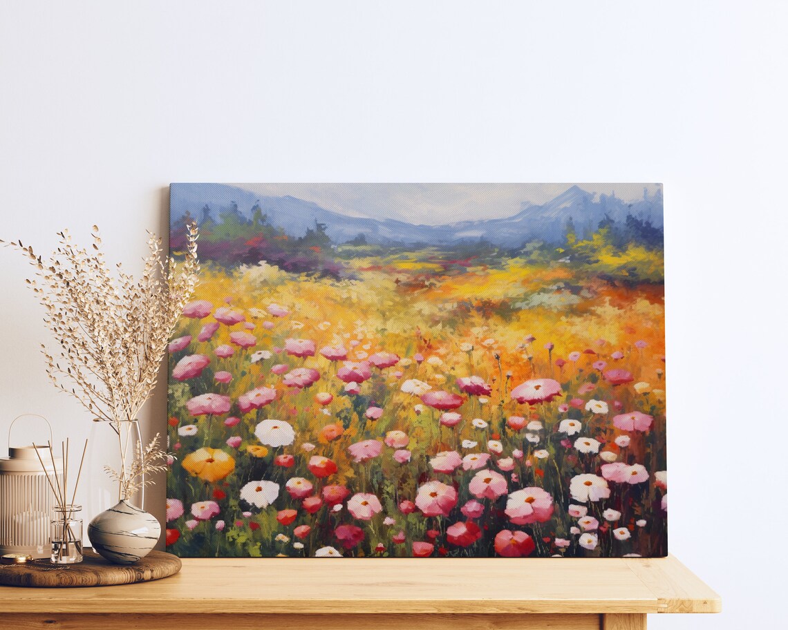 Mountain Wildflower Meadow In Pink And Gold Summer Pastoral Poster