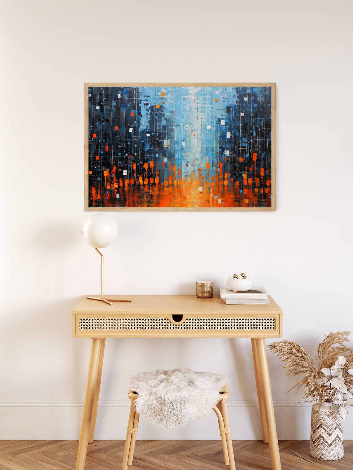 Abstract Night City Lights Painting Blue and Orange Squares Poster - Image 2