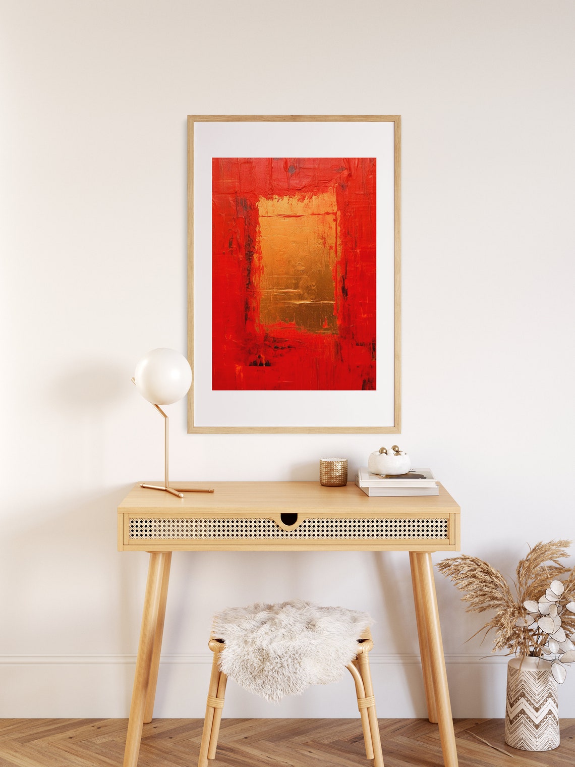 Dramatic Red and Gold Abstract Expressionist Textured Painting Poster - Image 2