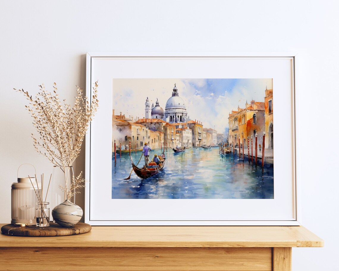 Venice Grand Canal Watercolor With Gondola And Basilica Art Poster