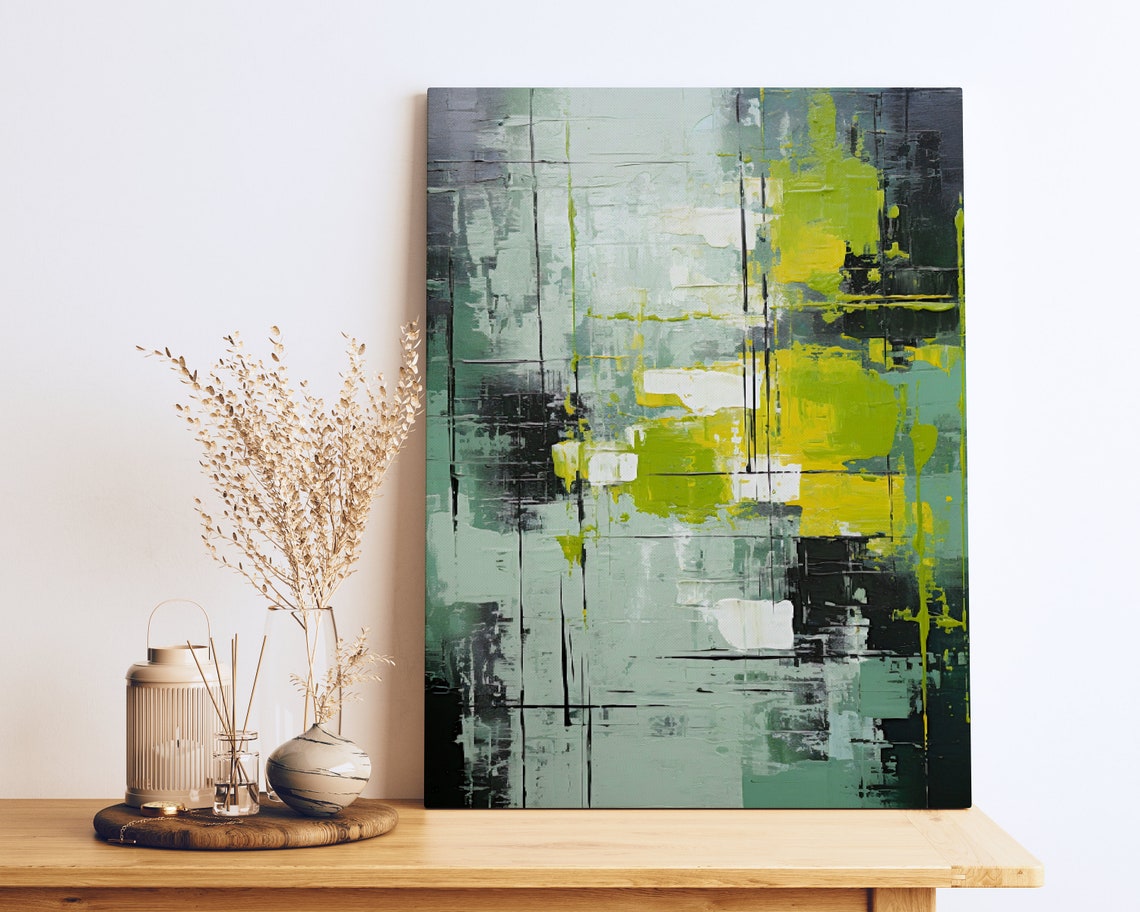 Lime Green And Black Grid Abstract Modern Textured Art Poster