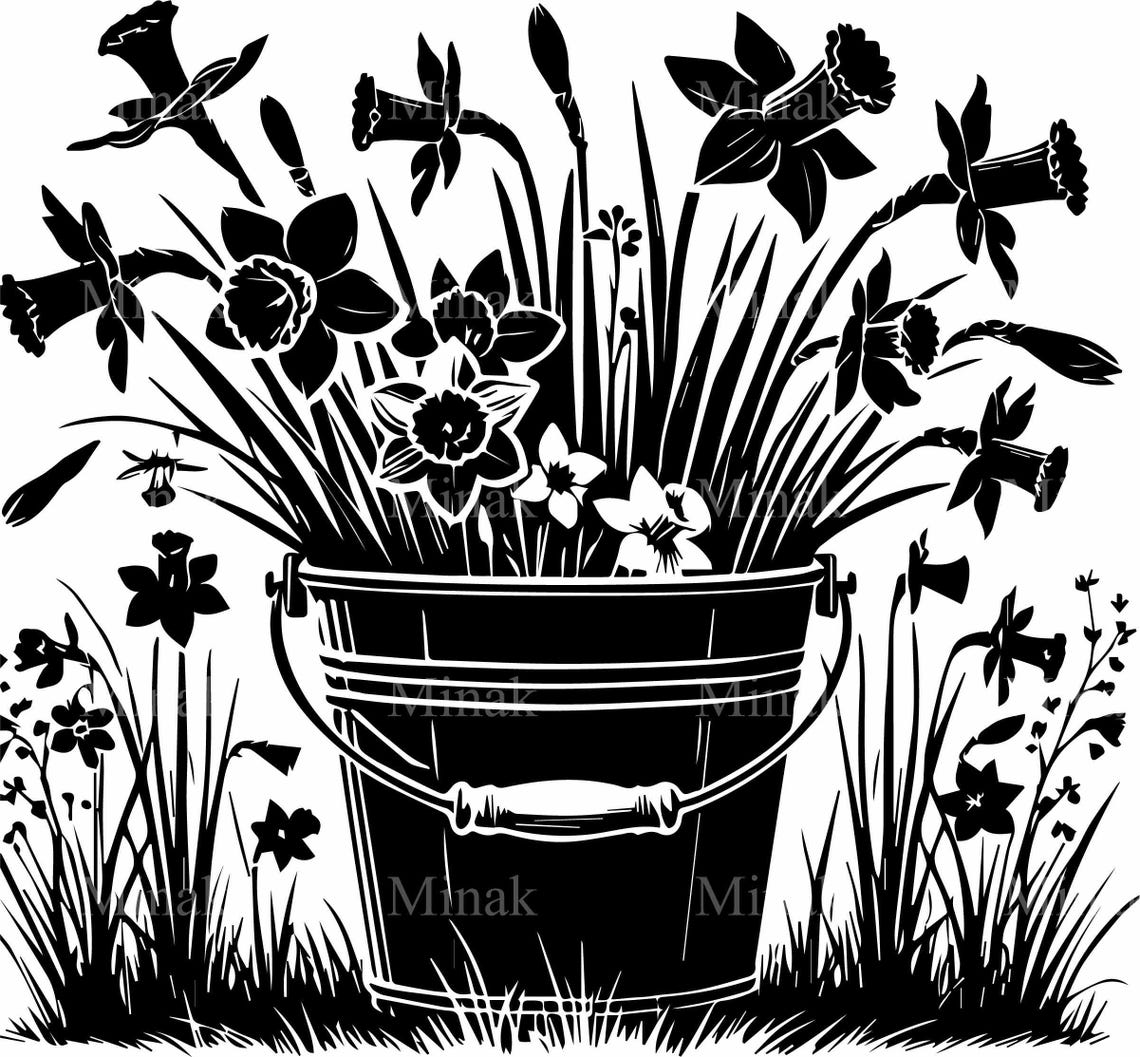 Daffodils In Rustic Bucket Black Floral Silhouette Spring Poster - Image 2