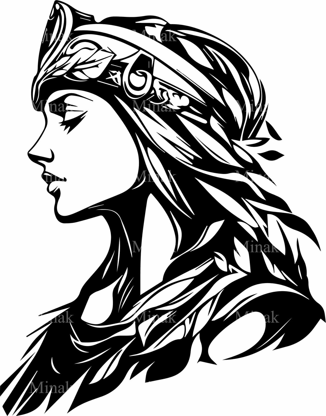 Fierce Warrior Goddess Feathered Headdress Bold Silhouette Poster - Image 3