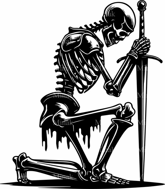 Kneeling Skeleton Warrior Longsword Dark Medieval Fantasy Poster