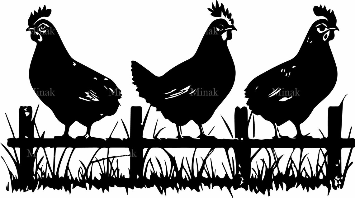 Farmhouse Chickens Perched On Fence Black Hen Silhouette Poster - Image 4