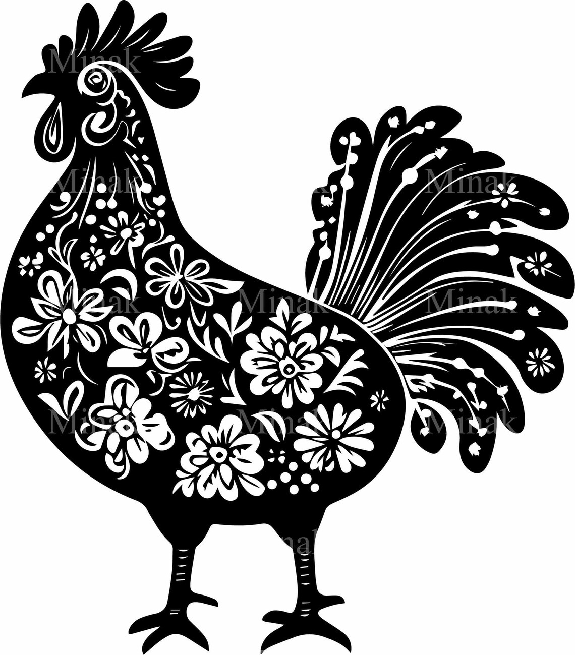 Floral Rooster, Rustic Farmhouse Art Print - Image 2