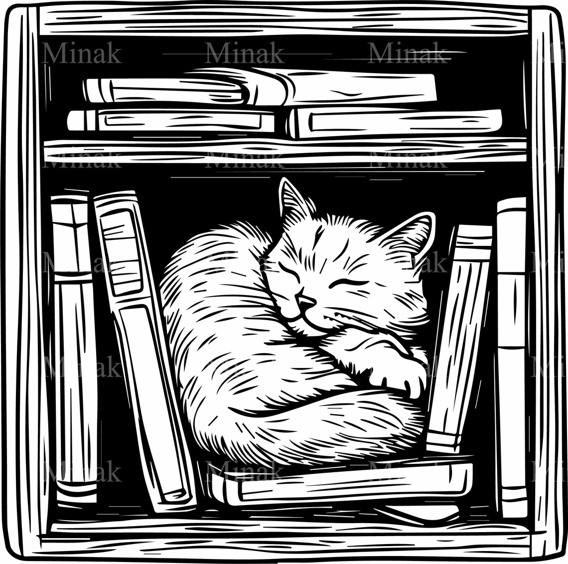 Sleeping Cat On Bookshelf, Book Lovers Design - Image 2