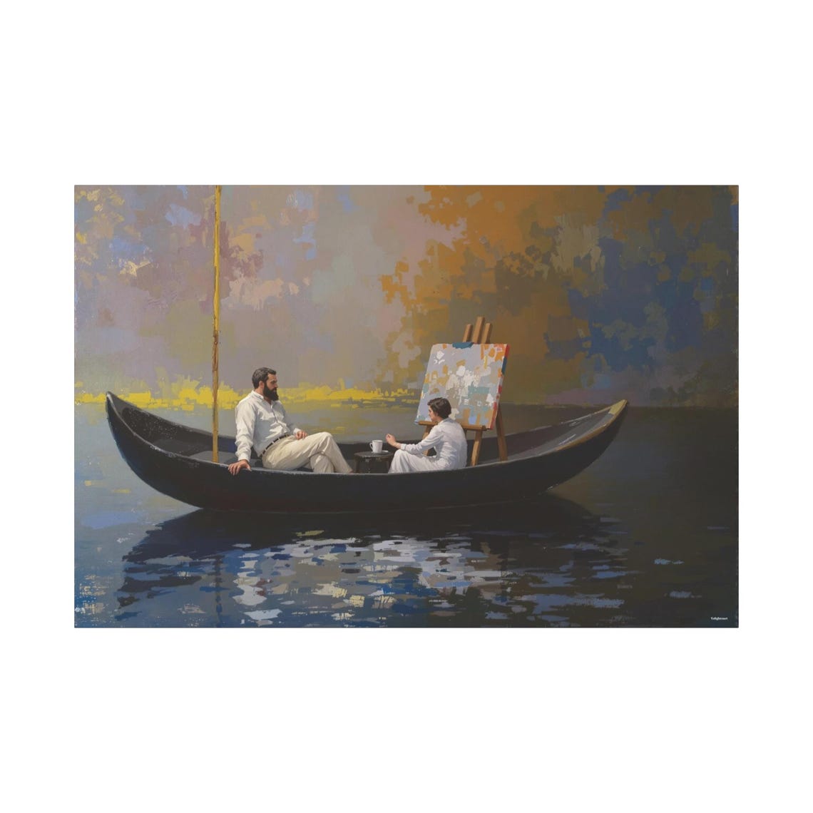 Couple In Boat Artist Easel Surreal Calm Waters Shared Soul Art Print
