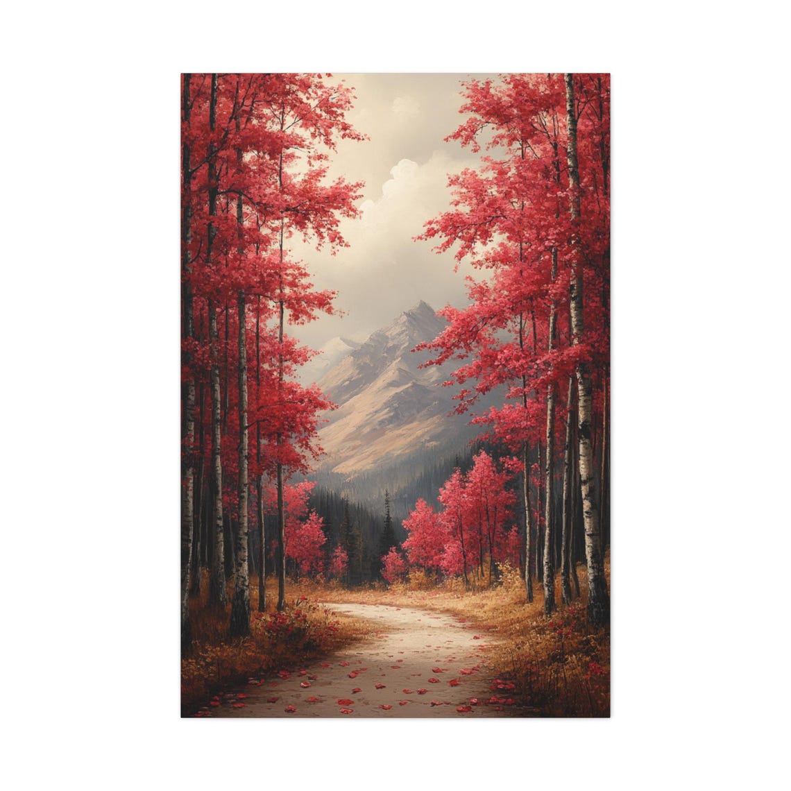 Autumn Red Aspen Forest Pathway Misty Mountain Fall Art Poster - Image 2