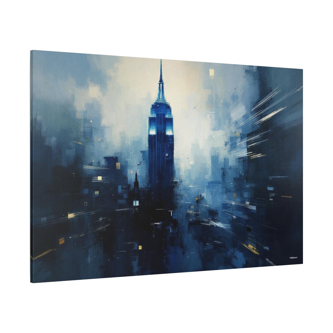 New York Empire State Blue Night City Abstract Travel Poster