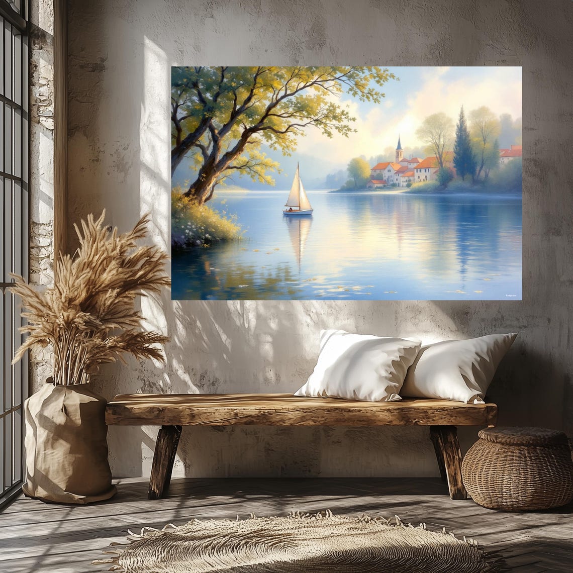 Waterside Village, Idyllic Art Print