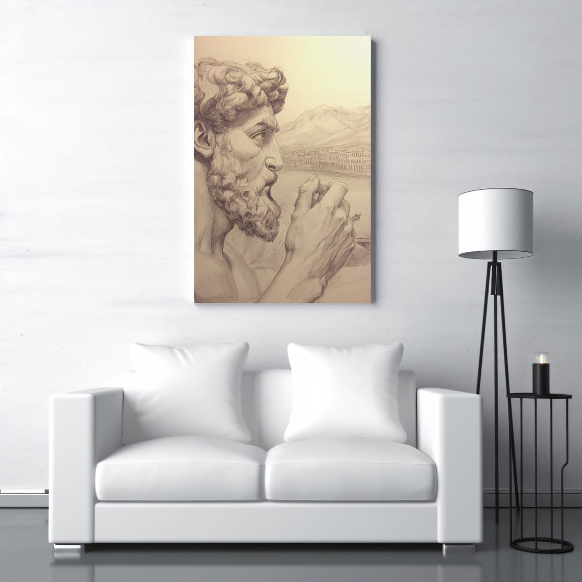 Classical Sepia Sketch Bearded Philosopher Portrait Drawing Art Poster