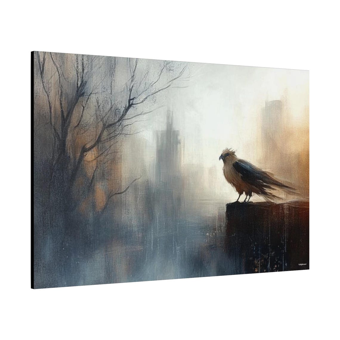 Solitary Raven Dawn Mist Abstract Dark Moody Bird Art Poster