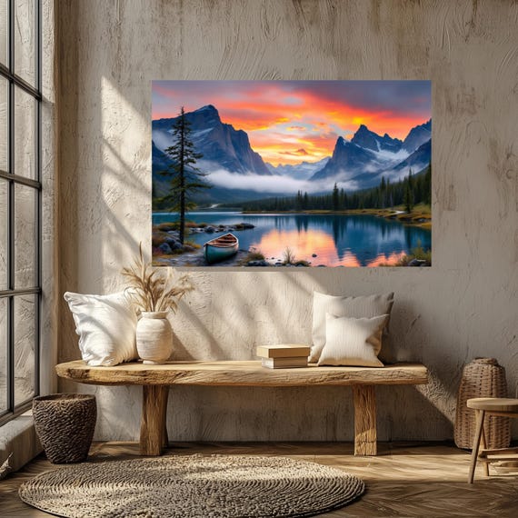 Mountain Sunset Wall Art Matte Nature Decor For Home Ideal For Housewarming Birthdays Or Holidays Scenic Art Print Home