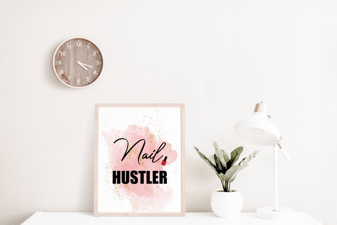 Nail Hustler Pink Watercolor Gold Salon Boss Babe Quote Poster - Image 2