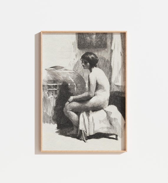 Antique Woman Sketch Art Vintage Nude Drawing Of Woman Black And White Sketch Wall Art
