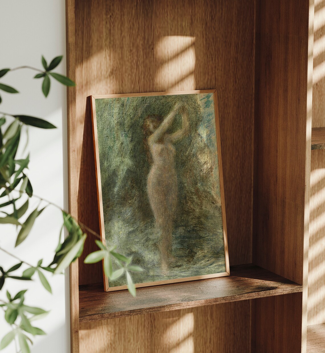 Green Tones Standing Nude Woman Impressionist Antique Painting Wall Art - Image 3