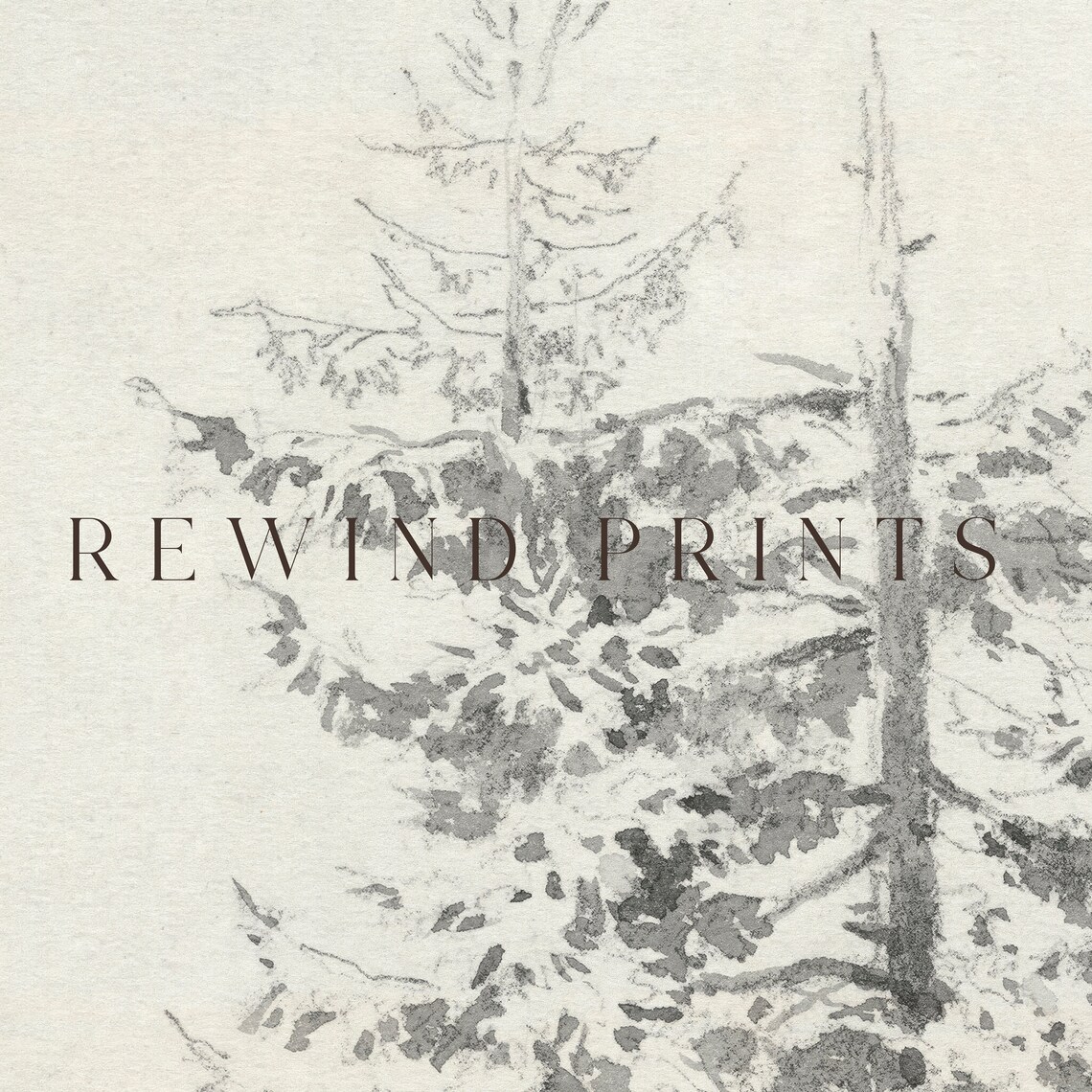 Vintage Winter Pine Tree Ink Sketch Black White Neutral Wall Art - Image 2