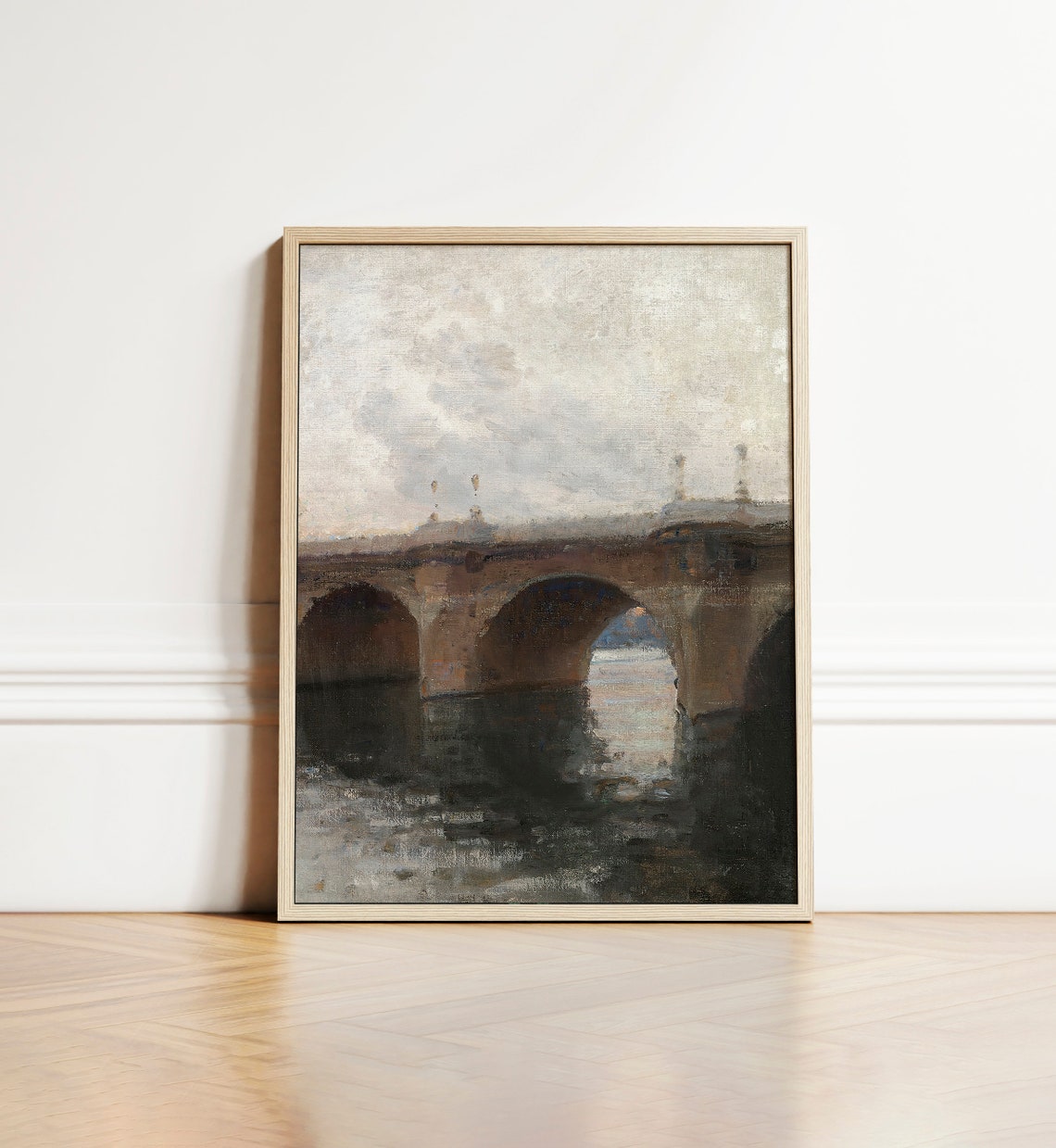 Vintage Moody Bridge Painting Art Victorian Landscape Antique Wall Art - Image 4