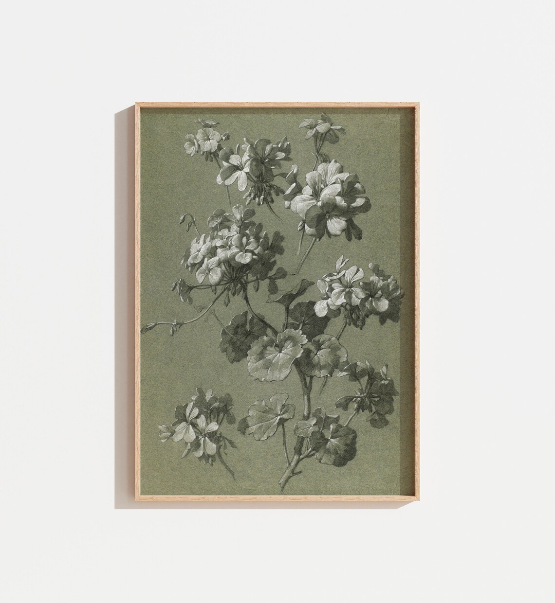 Vintage Olive Green Floral Botanical Leaf Branch Art