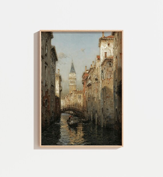 Antique Dark Moody City Landscape Painting Vintage City Wall Art Warm Tones Moody Large Wall Art
