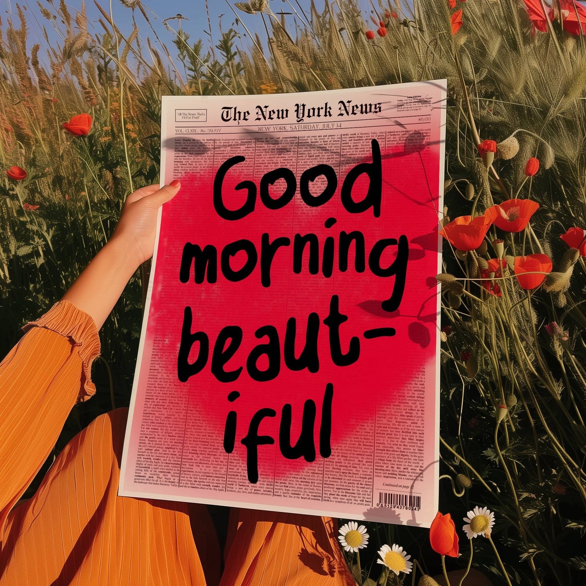 Good Morning Beautiful Sweet Pink Newspaper Typography Quote Poster - Image 4