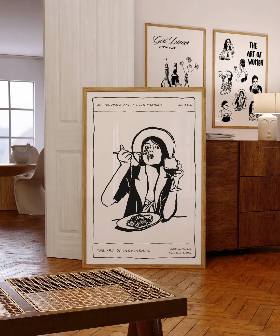 Honorary Pasta Club Member Woman Eating Pasta Line Art Poster