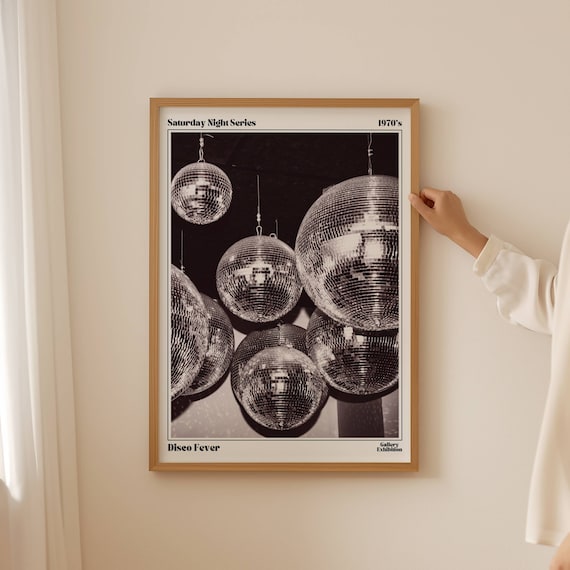 Disco Ball Print, Retro 70s Bar Cart Wall Art