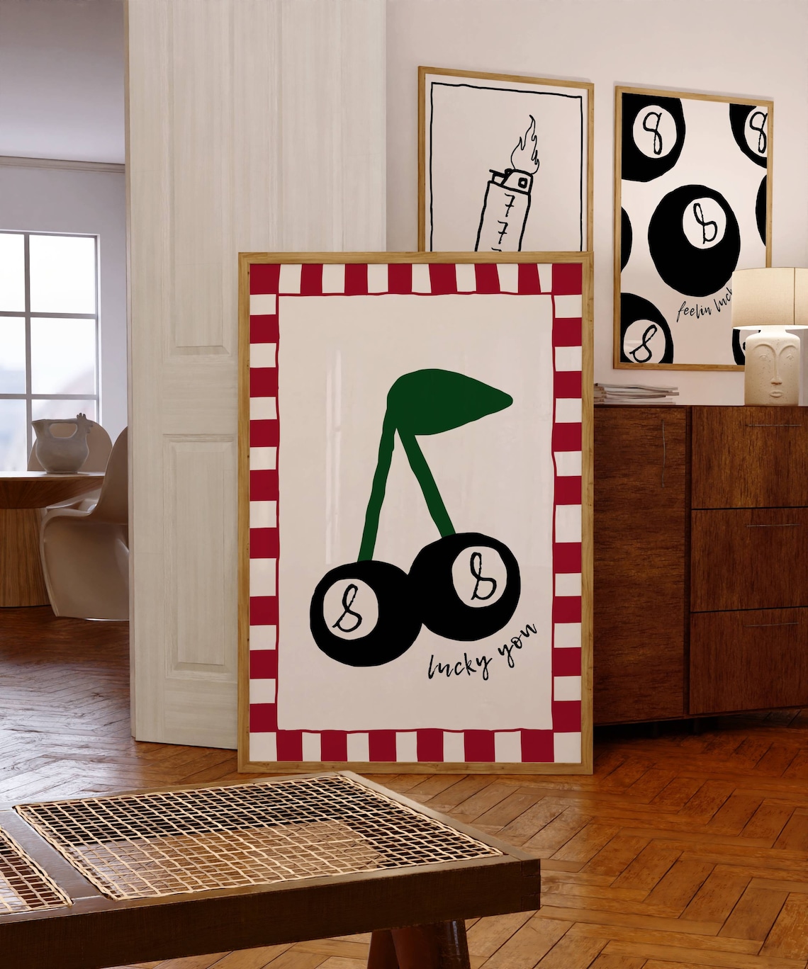 Feeling Lucky 8 Ball Retro Bar Cart Art Print