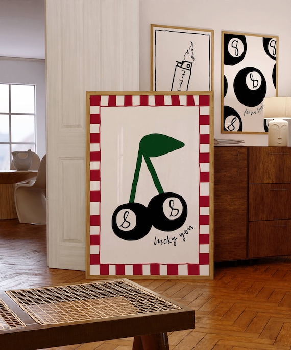Feeling Lucky 8 Ball Retro Bar Cart Art Print