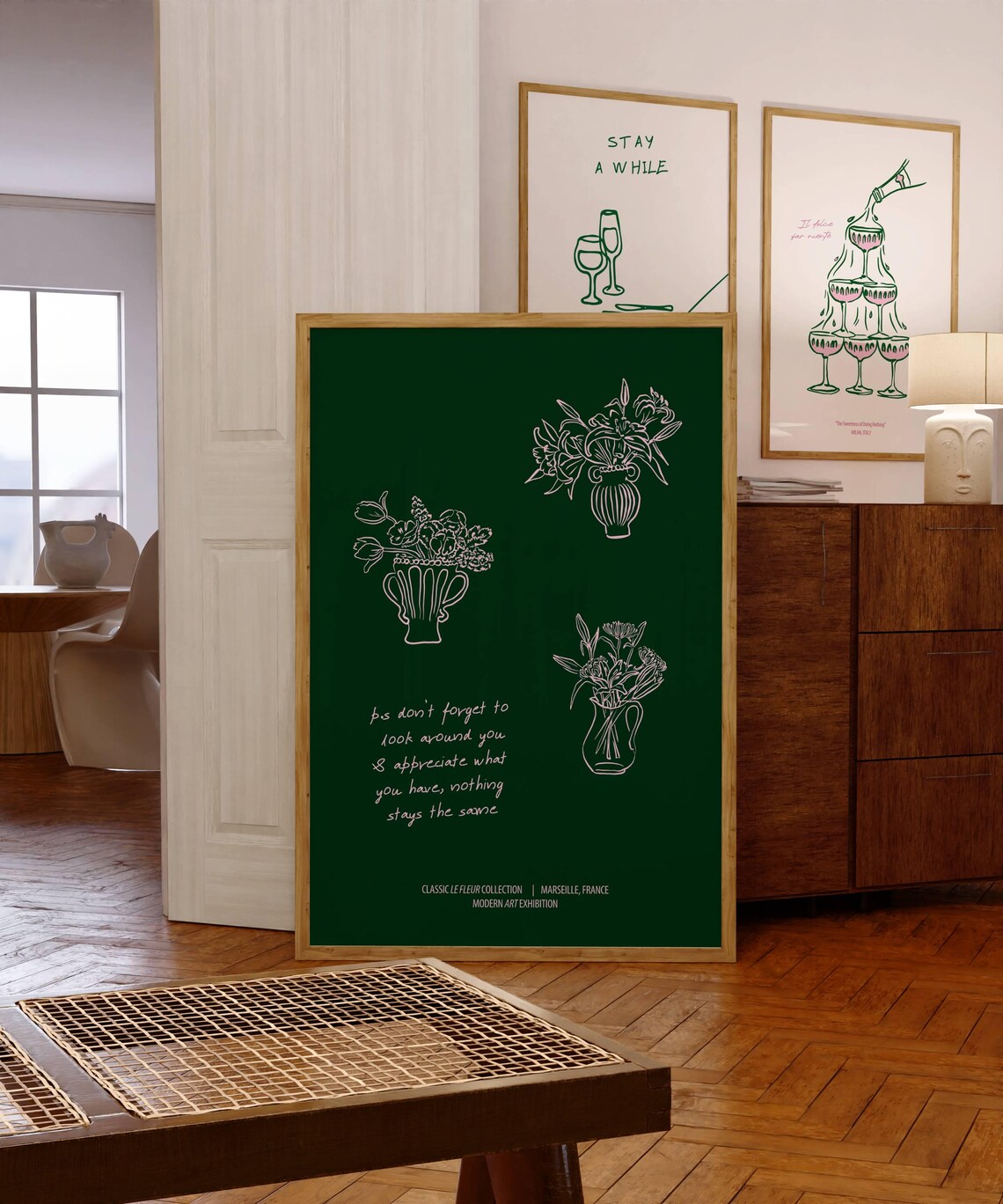 Appreciate What You Have White Floral Dark Green Quote Poster - Image 5