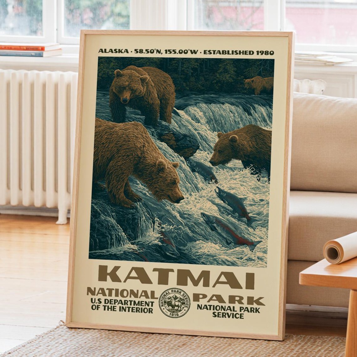 Katmai National Park Alaska Brown Bears Salmon Falls Art Poster