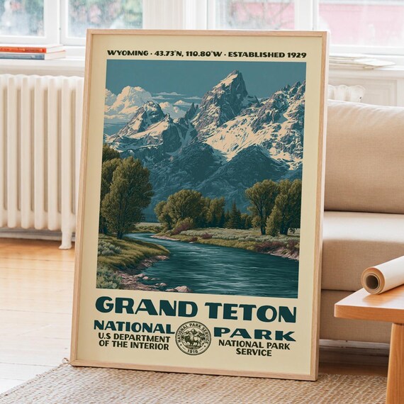 Grand Teton National Park Vintage WPA Travel Poster