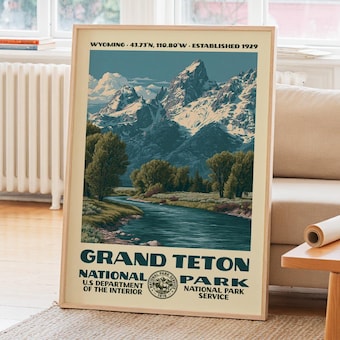 Grand Teton National Park Vintage WPA Travel Poster