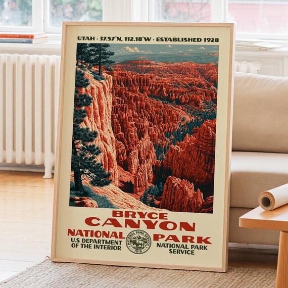 Bryce Canyon National Park Utah WPA Style Vintage Travel Poster Art