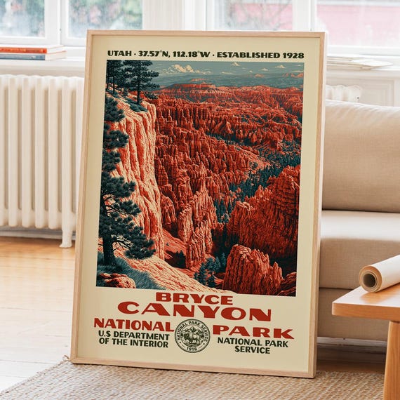 Bryce Canyon National Park Vintage Wpa Poster Nature Landscape Wall Art Decor Retro Travel Print Hiker Gift