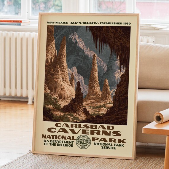 Carlsbad Caverns National Park Vintage New Mexico Cave Art Poster