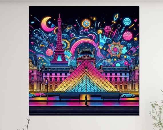Abstract Paris Print Paris Wall Art Colorful Paris Painting French Art Eiffel Tower Louvre Painting Framed And Ready To Hang