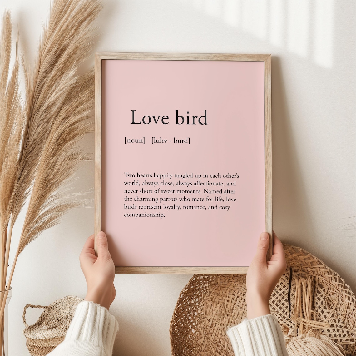 Love Bird Definition Word Art Romantic Pink Couple Gift Typography Poster