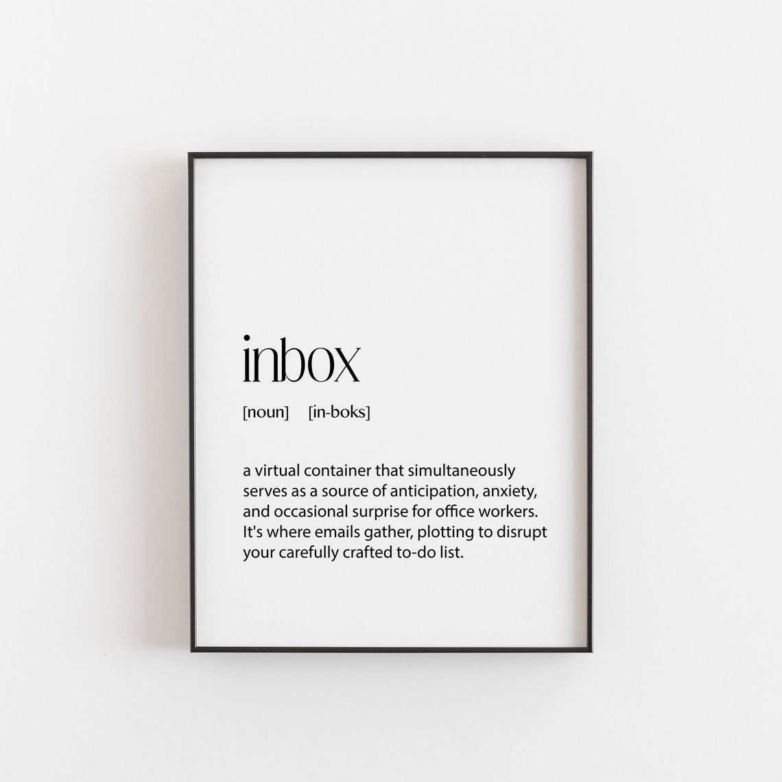 Inbox Noun Definition Funny Office Humor Minimalist Black White Poster
