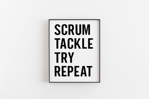 Scrum Tackle Try Repeat Rugby Typography Art Print