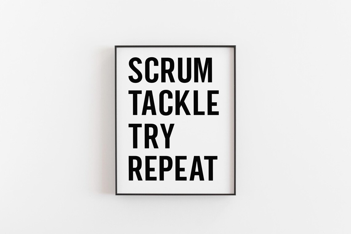 Scrum Tackle Try Repeat Rugby Typography Art Print
