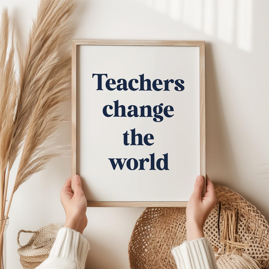 Teachers Change the World Quote Navy Typographic Teacher Gift Poster