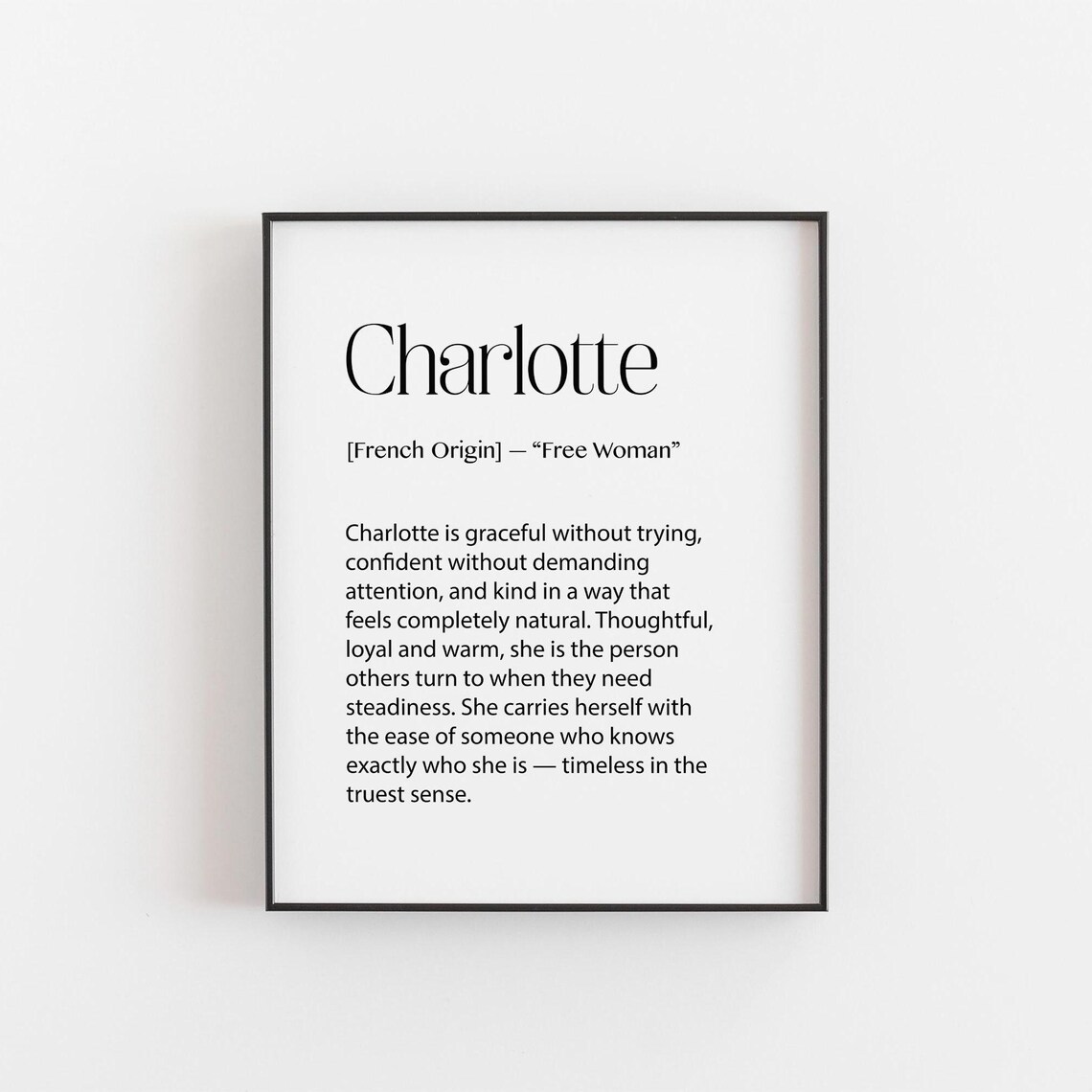 Charlotte Name Meaning Free Woman French Origin Minimalist Typography Poster