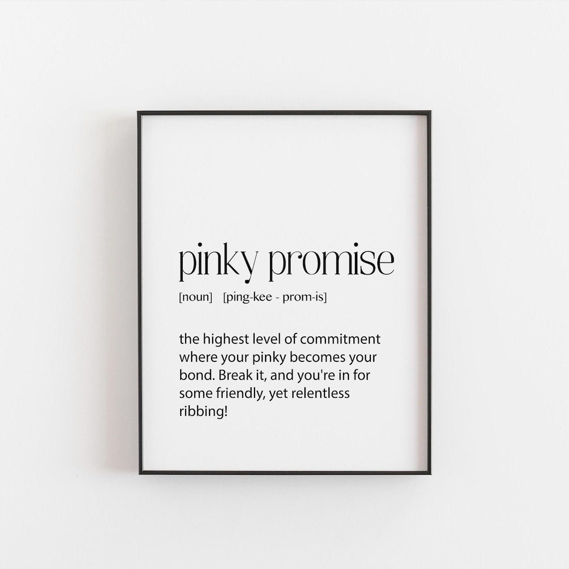 Pinky Promise Definition Print, Trendy Teen Bedroom Art