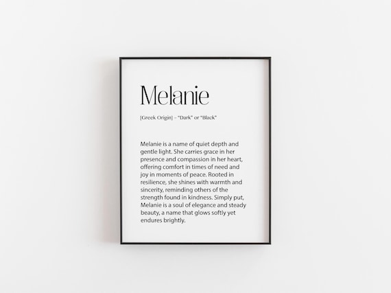 Melanie Name Meaning Print Greek Origin Dark Personalized Gift Room Decor
