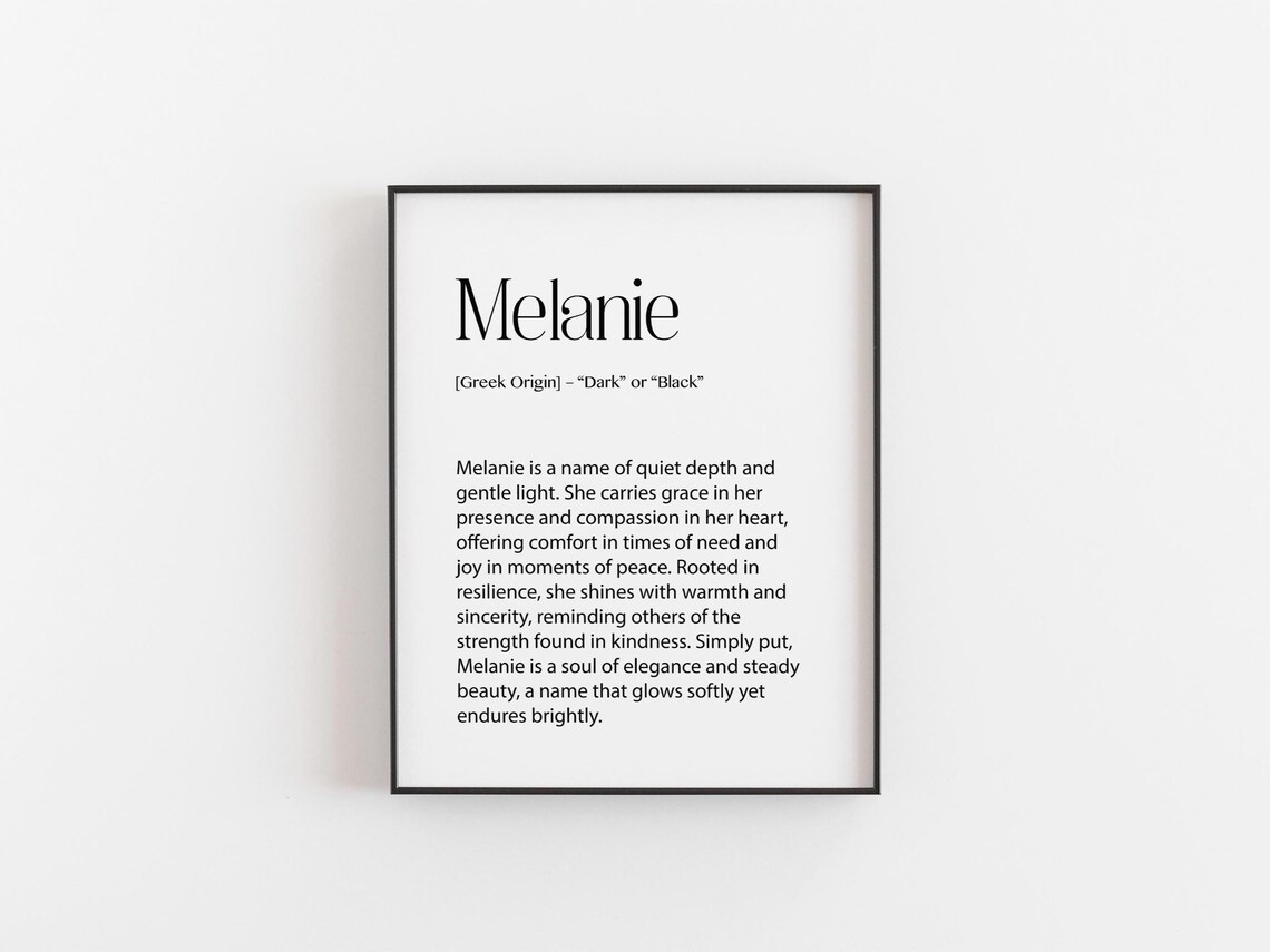 Melanie Name Meaning Print Greek Origin Dark Personalized Gift Room Decor